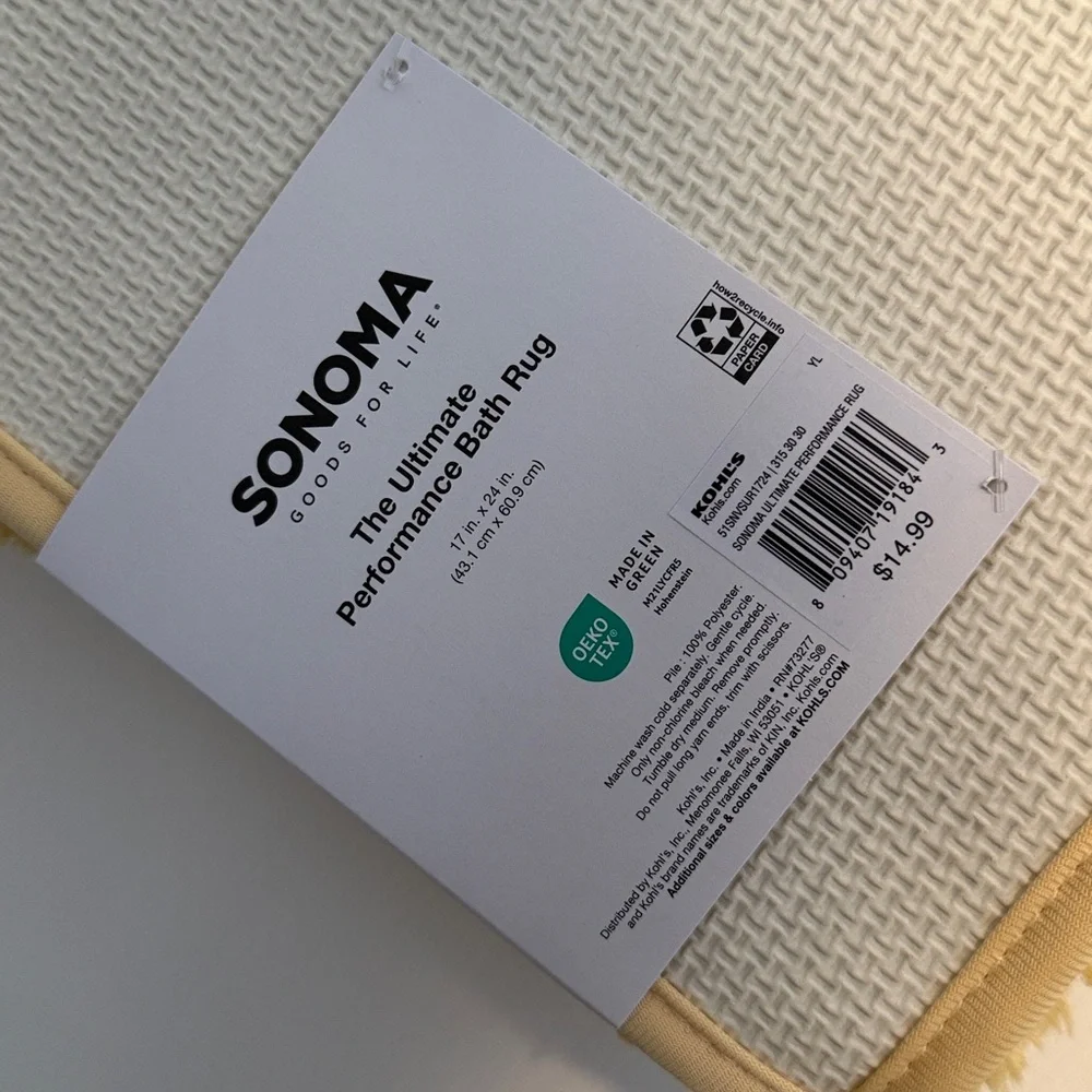 Sonoma The Ultimate Performance Bath Rug 17x24 Inches NWT